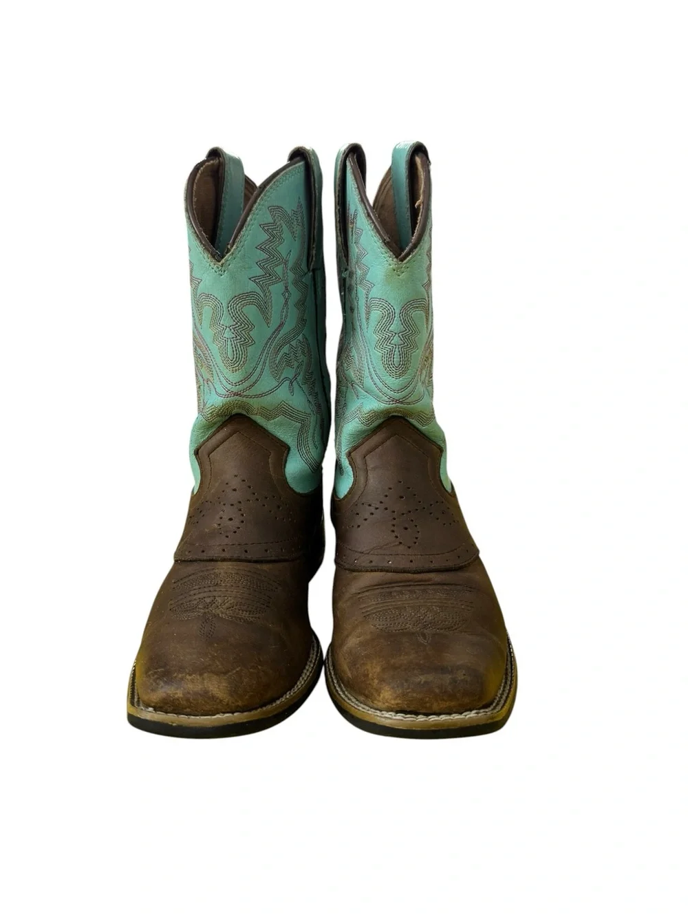 Justin Boots Brown Foot with Turquoise Shaft Western Boots